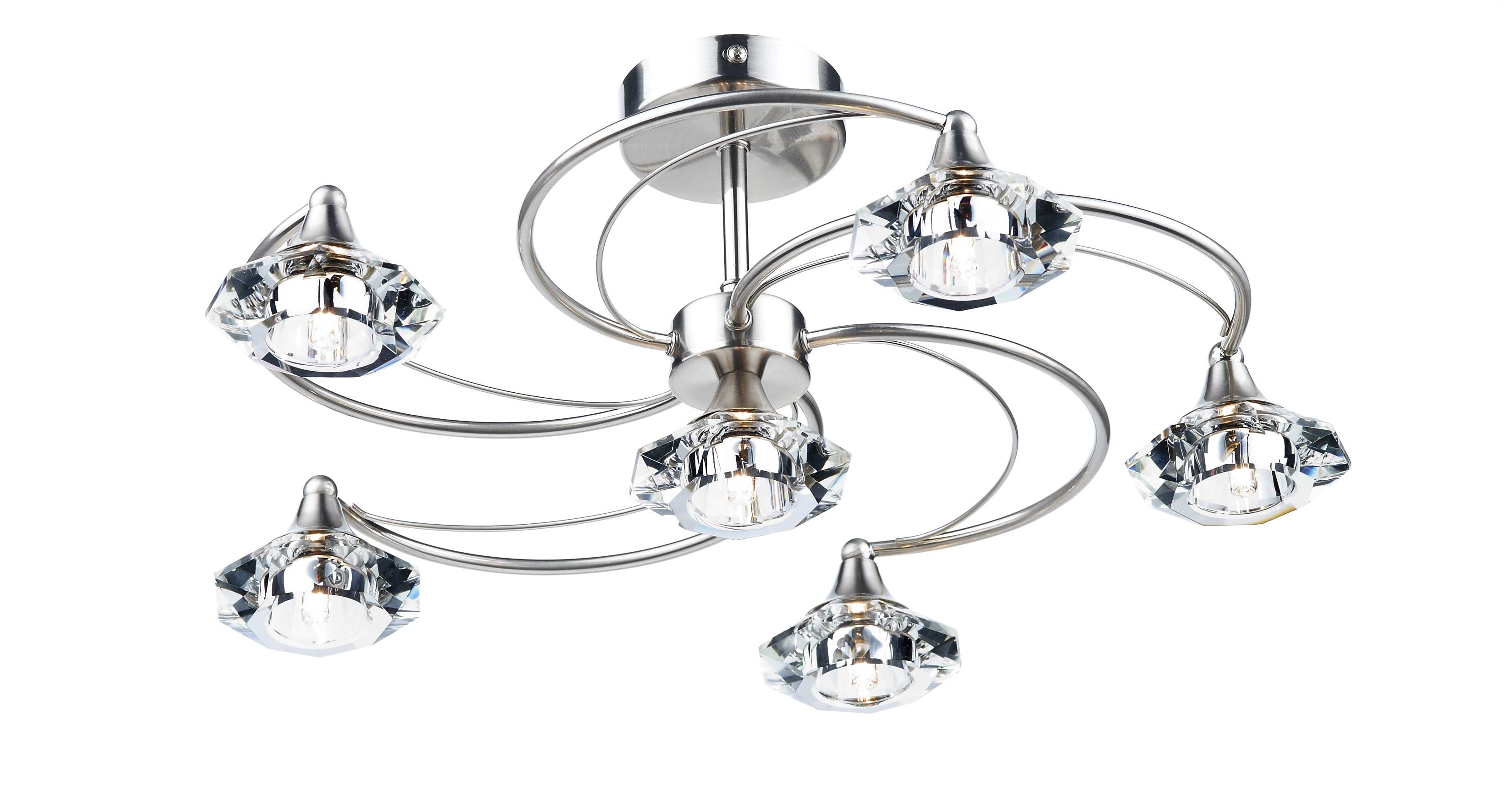 Luther 6 Light Semi Flush complete with Crystal Glass Satin Chrome 